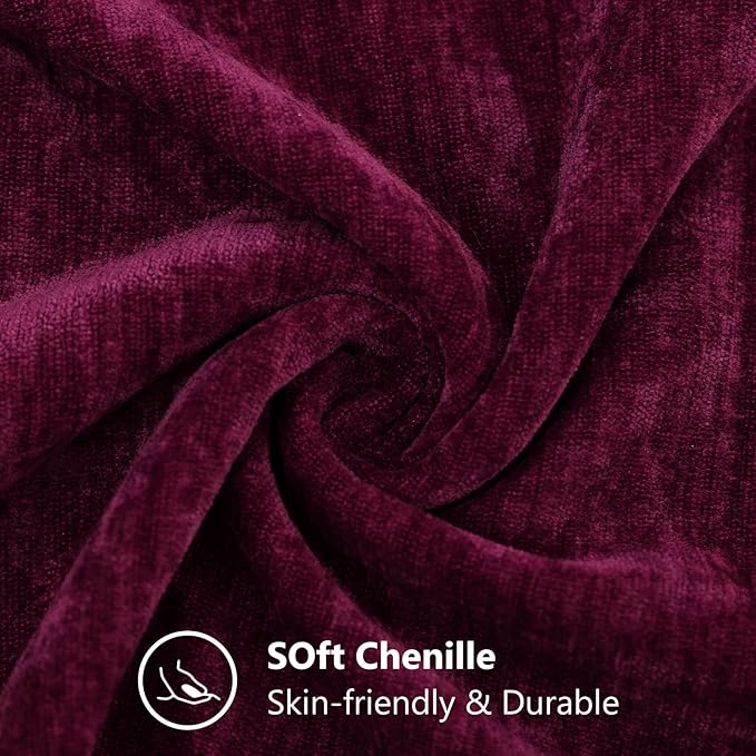 decorUhome Chenille Burgundy Throw Pillow Covers 16x16 Inch Set of 2, Decorative Soft Couch Pillow Covers Solid Dyed Accent Farmhouse Neutral Square Pillow Cases for Sofa