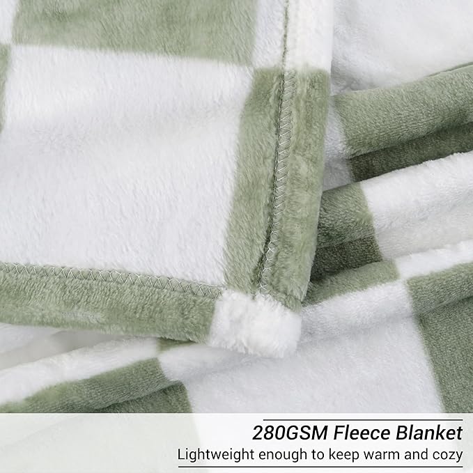 Viviland Checkered Throw Blanket, Sage Green Microfiber Soft Cozy Fluffy Warm Throw Blankets for Couch, Sofa, Chair, Bed, Camping, Picnic, Travel Lightweight Bed Blanket - 50x60 inches