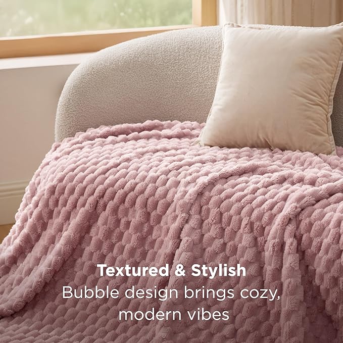 Bedsure Dusty Rose Throw Blanket for Couch - 350GSM Fluffy Plush Bubble Blanket for Bed Home Room Decor, GentleSoft Cute Fleece Soft Cozy Gifts for Women Girls, 50x60 Inches