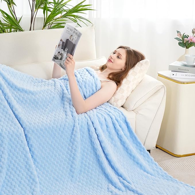 Zyrah Blue Fleece Twin for Couch Super Soft Twin Blanket 3D Imitation Turtle Shell Jacquard Decorative Cozy Blankets for Sofa Chair Bed 60x80 Inches