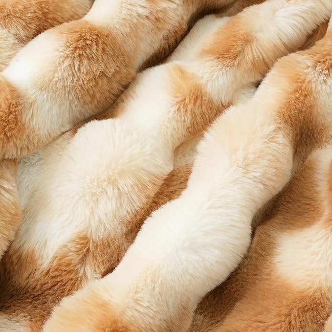 Amélie Home Faux Fur Throw Blanket for Couch, Ultra Soft Fuzzy Plush Bubble Throw for Sofa, Living Room & Home Decor, 50"x60", Tie-dye Khaki
