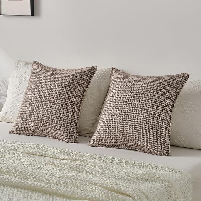 FUTEI Coffee Decorative Throw Pillow Covers 20x20 Inch Set of 2,Soft Houndstooth Gingham Textured Cushion Case,Modern Home Decor for Couch Bed Living Room