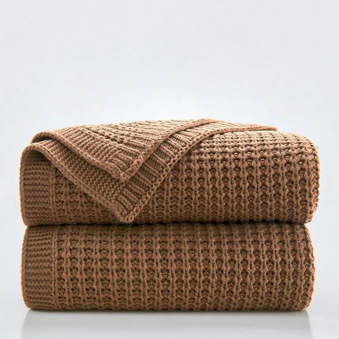 Douceur Light Brown Throw Blanket for Couch, Soft Chunky Cable Knit Throw Blanket, Classic Fisherman's Rib Stitch Pattern Throw for Living Room Gift, 50"X60"