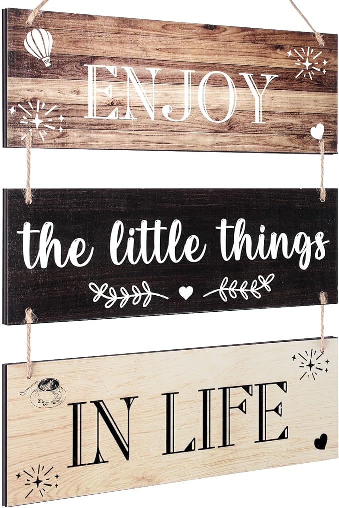 Jetec Decorative Signage, Wooden Wall Decor 'Enjoy The Little Things in Life', Rustic Brown Series