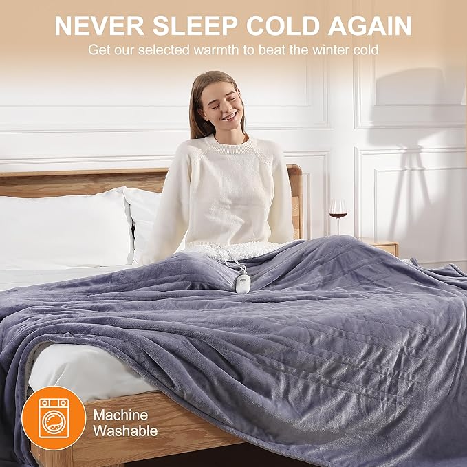 King Size Heated Blanket 100''X90'' Heating Blanket - Purple Electric Blanket Flannel Sherpa Dual Control Heated Blanket with 5 Heat Settings & 10 Hours Auto-Off for Grandma Gifts(Lavender)