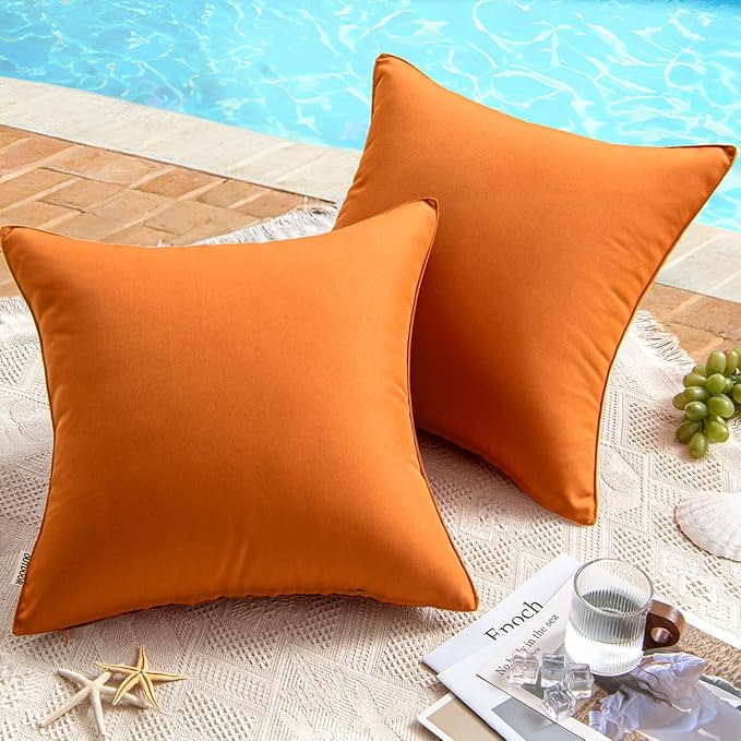MIULEE Pack of 2 Decorative Outdoor Waterproof Pillow Covers Square Garden Cushion Sham Throw Pillowcase Shell for Fall Patio Tent Couch 16x16 Inch Burnt Orange