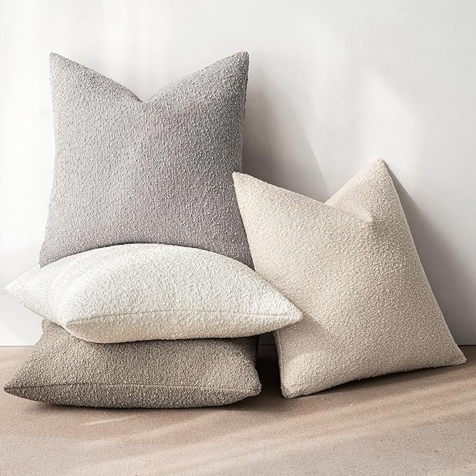 MIULEE Pack of 4 Decorative Textured Boucle Throw Pillow Covers 20x20 Inch Neutral Accent Solid Pillow Cases Soft Couch Cushion Covers for Modern Farmhouse Boho Chair Sofa Bed Livingroom Home Decor