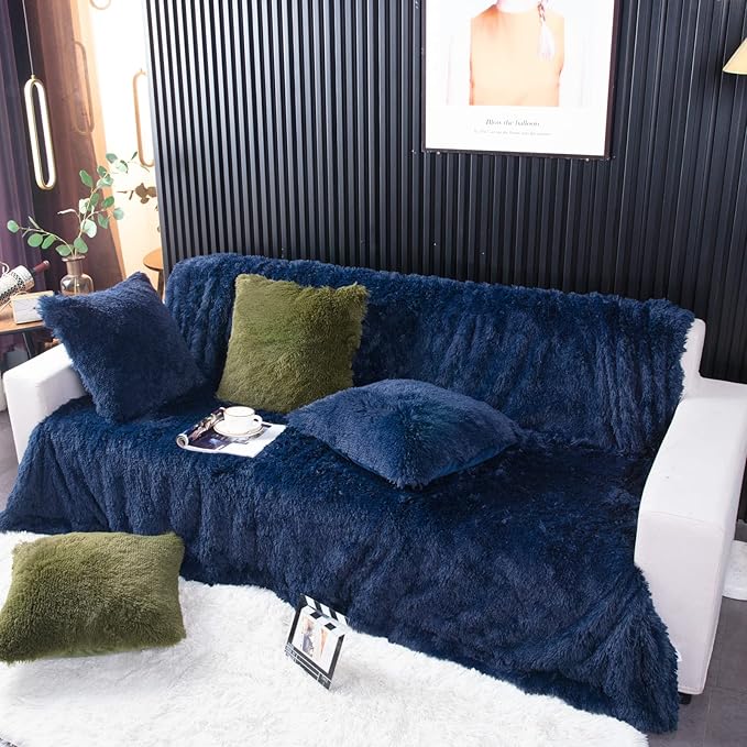 YUSOKI Faux Fur King Blanket(Navy Blue,90" x 104"),Whithout Pillows,Winter Lightweight Plush Fuzzy Soft Cozy Microfiber Comfy Bed Blanket for Women Kids Girls Couch Sofa Washable