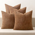 MIULEE Pack of 4 Decorative Throw Pillow Covers 18x18 Inch Camel Chenille Textured Throw Pillows Boho Farmhouse Accent Cushion Covers for Modern Home Decor Couch Sofa Bed Living Room