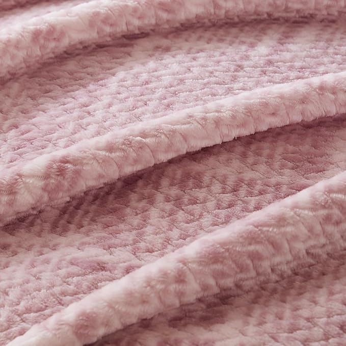 COOVA Fleece Bed Blanket Twin Size, Super Soft and Cozy 3D Jacquard Warm Blankets, Lightweight and Fuzzy Throw for Couch, Sofa, Chair, Giftable (Light Pink, 60"x80")