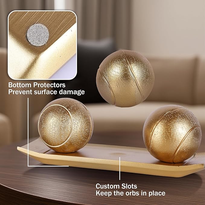 LCCCK Decorative Tray with Balls Set, Gold Decor Orbs TV Stand, Coffee Table Centerpiece, Elegant Orbs Decorative Balls for Dining Kitchen Console Fireplace Decor Centro De Mesa De Comedor