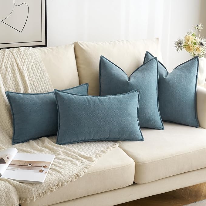 MIULEE Pack of 2 Dusty Blue Decorative Pillow Covers 18x18 Inch Soft Chenille Luxurious Couch Throw Pillows Farmhouse Cushion Covers with Elegant Design for Sofa Bedroom Living Room Spring Home Decor