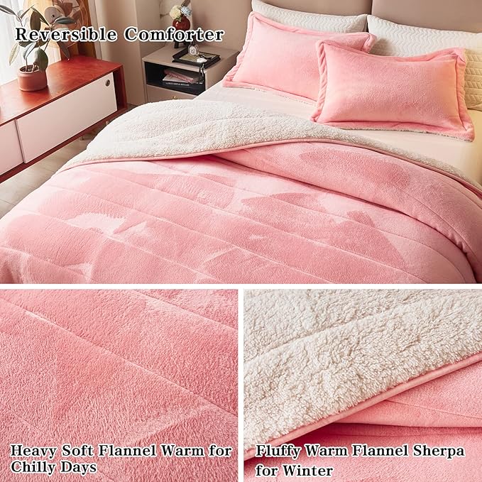 3-Layer Luxury Flannel Fleece Thick Bed Blanket Twin Size Blush Pink for Girls, Soft Plush Velvet Sherpa Blanket with 2 Pillow Shams Heavy Warm for Winter, Breathable n Washable, Pink