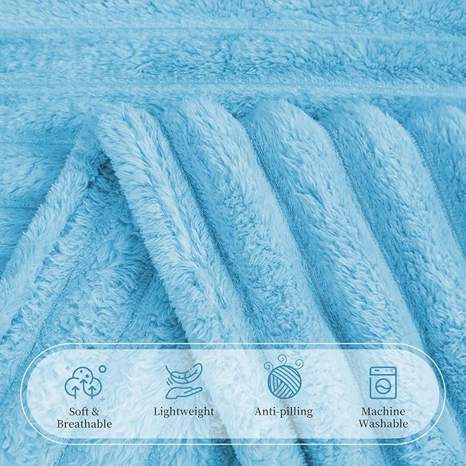 Comelady Light Blue Fleece Throw Blanket for Couch, Super Soft Lightweight Fuzzy Blanket for Couch Bedroom Home Decor, Cozy Fluffy Striped Blanket Gifts for Women Men Girls, 50"×60"