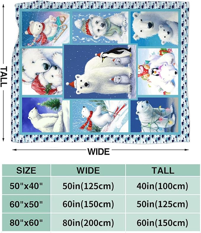 Christmas Polar Bear Blanket for Girls Women Boys Men Adults Kids Soft Cozy Fleece Cute White Bears Throw Blankets Gifts Warm Flannel Plush Lightweight Decor for Couch Bed Sofa 80"X60"