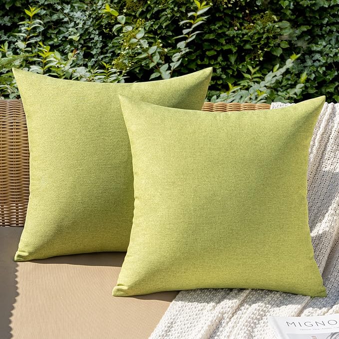 MIULEE Pack of 2 Decorative Outdoor Solid Waterproof Throw Pillow Covers Spring Euro Sham Faux Linen Garden Farmhouse Cushion Cases for Patio Tent Balcony Couch Sofa 22x22 Inch Moss Green