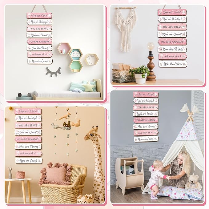 Inspirational Girl Room Decor Aesthetic Art Wall Hanging Sign Inspiring Colorful Rainbow Wooden Decoration for Kids Teens Toddler Boy Baby Bedroom Nursery Dorm Decor, 6-12 Years old (Elephant)