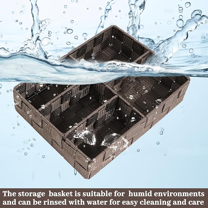 Wicker Basket Hand Woven Plastic Wicker Basket with Divider for Organizing Toilet Paper Storage Small Baskets for Organizing