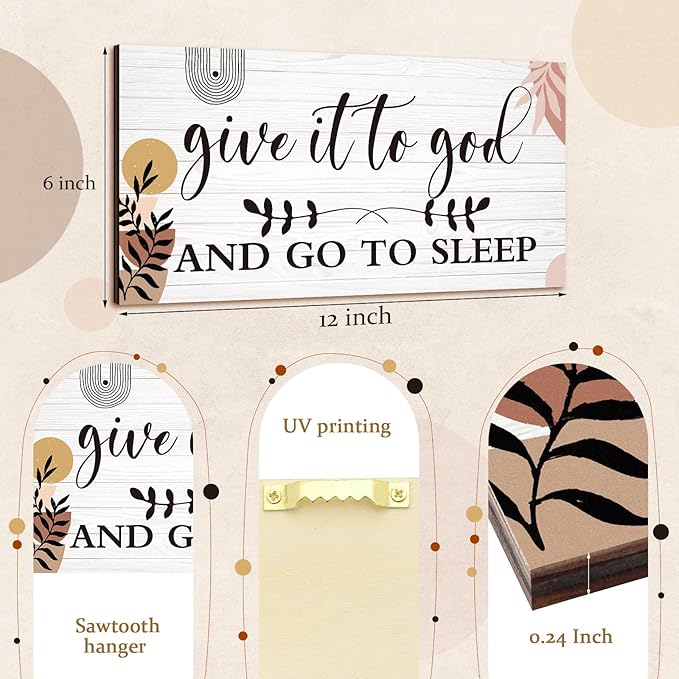 Chunful 2 Pcs Give It to God and Go to Sleep Sign Above Bed Wall Decor Serenity Prayer Sign Prayer Wall Art Rustic Farmhouse Vintage Bedroom Decor for Home(Boho Style)