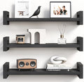 Vailando Floating Shelves for Wall, Set of 3 Solid Wood Wall Mounted Shelves, 16" Black Display Shelf for Bedroom, Living Room, Bathroom, and Kitchen Decor - Heavy-Duty & Natural Pine