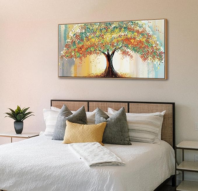 Framed Abstract Tree Canvas Wall Art Extra Large Colorful Tree Painting Print Modern Artwork for Living Room Bedroom Office Decor Home Decorations 24" x 48"