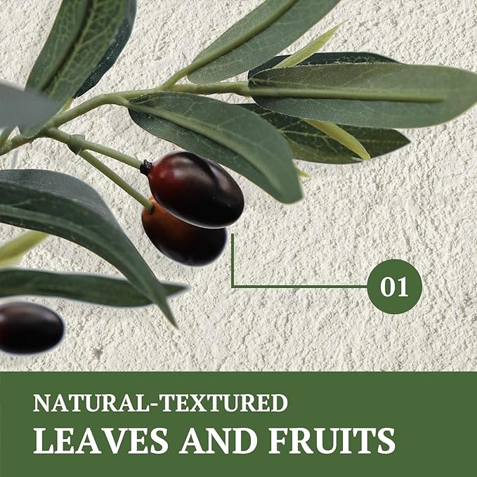 Waterproof Artificial Olive Tree, 5.5 FT Tall Faux Olive Tree for Home Indoor Decor, Floor Plant with Textured Leaves Fruits, Realistic Wood-Grain Trunk, Fake Plant for Living Room Bedroom Office