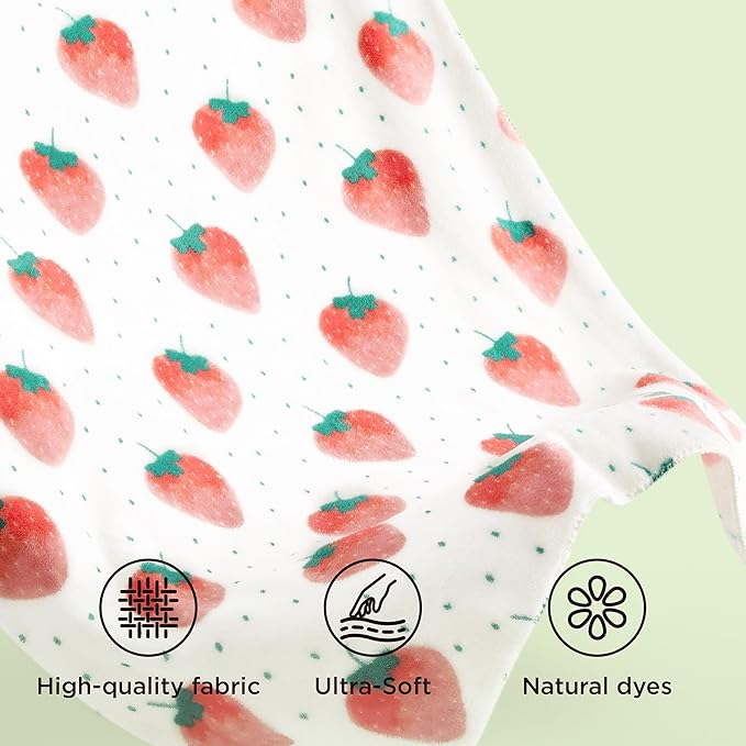Bedsure Cute Strawberry Decor Throw Blanket Pink for Kids - Soft Fleece Throw Home Decor for Girls Women Teens as Birthday, GentleSoft Cozy Fruit Pattern Blankets for Couch Bed, 50x60