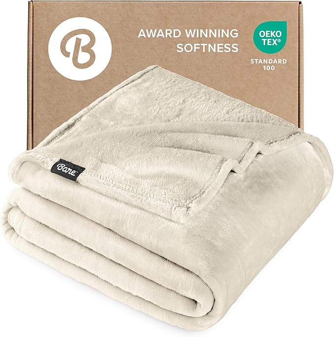 Bare Home Fleece Blanket - Throw/Travel - Ultra-Soft Lightweight for Bed, Sofa, and Couch - Luxury Microplush - Cozy Warm Blanket (Throw/Travel, Oyster)