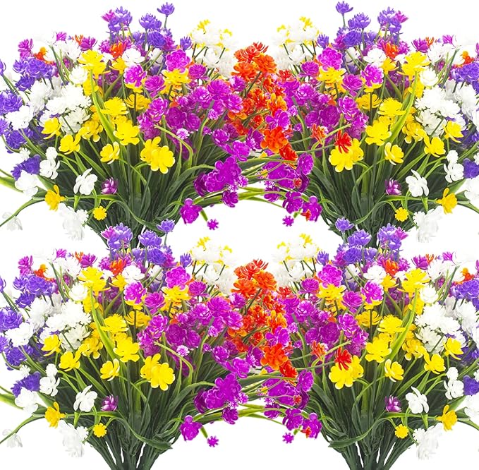 Artificial Flowers, 20 Bundles Outdoor Fake Flowers for Decoration UV Resistant Faux Plastic Plants Garden Porch Window Box Décor (Mix)