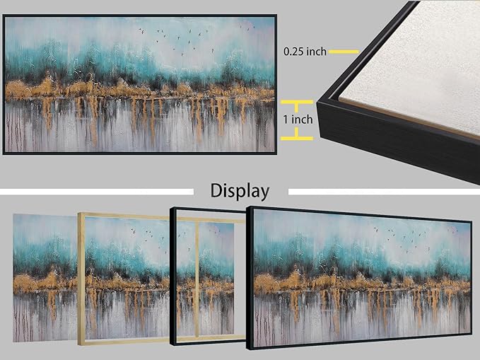 Ardemy Teal Abstract Canvas Wall Art for Living Room, Bedroom Wall Decor above Bed, Textured Picture Artwork Painting Wall Art for Men Home Office, Black Framed Large 48"x24"