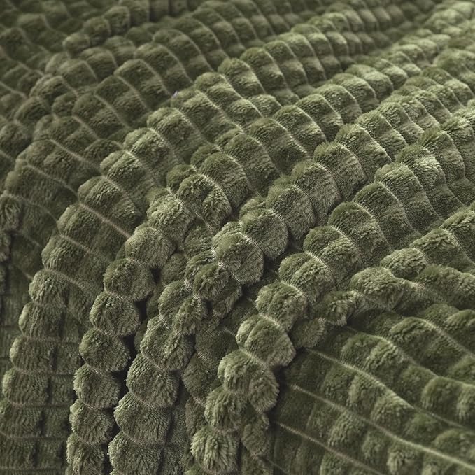 Puncuntex Flannel Fleece Throw Blanket Olive Green 50"×70",Super Soft Plush Cozy Blanket with Square Grid Design Luxury for Couch Sofa Chair