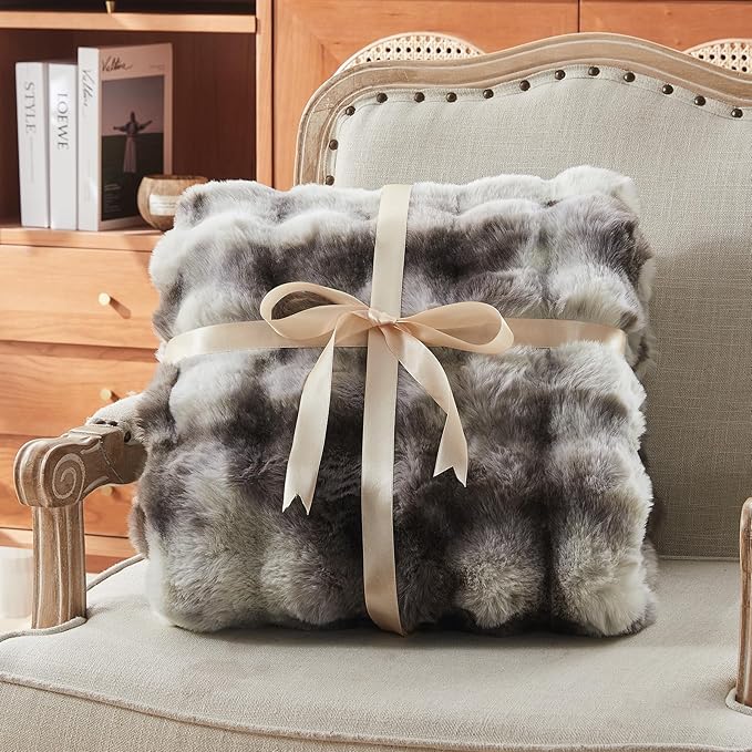 Faux Fur Throw Blanket for Couch, 1000 GSM Cozy Fuzzy Fluffy Soft Plush Thick Bubble Sherpa Blanket for Sofa Bedroom Living Room, Mothers Day Birthday Gifts for Women Home Decor