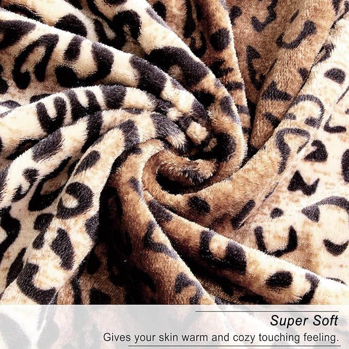 Viviland Flannel Fleece Blanket King Size 90x108 inches, Lightweight, Super Soft Cozy Warm Blanket, Leopard Print