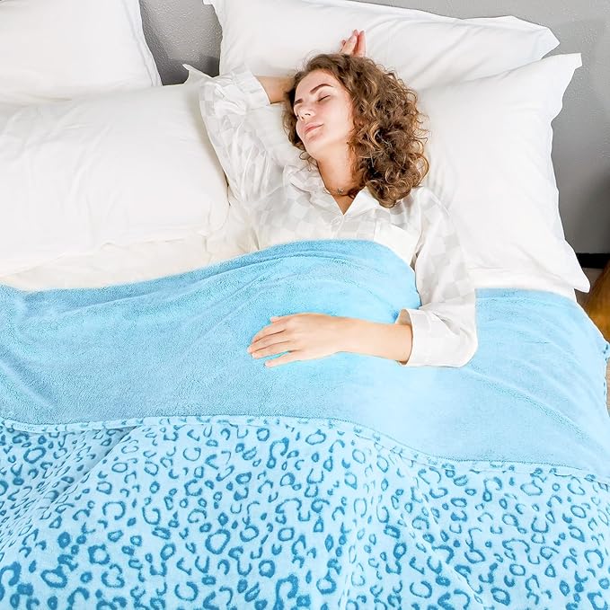 Blue Throw Blankets for Couch, Soft Cozy Fleece Leopard Print Blankets for Women & Girls, Cheetah Throw Blanket for Bed Sofa Couch, Room Home Decor, Easter Mothers Day Birthday Gifts for Women