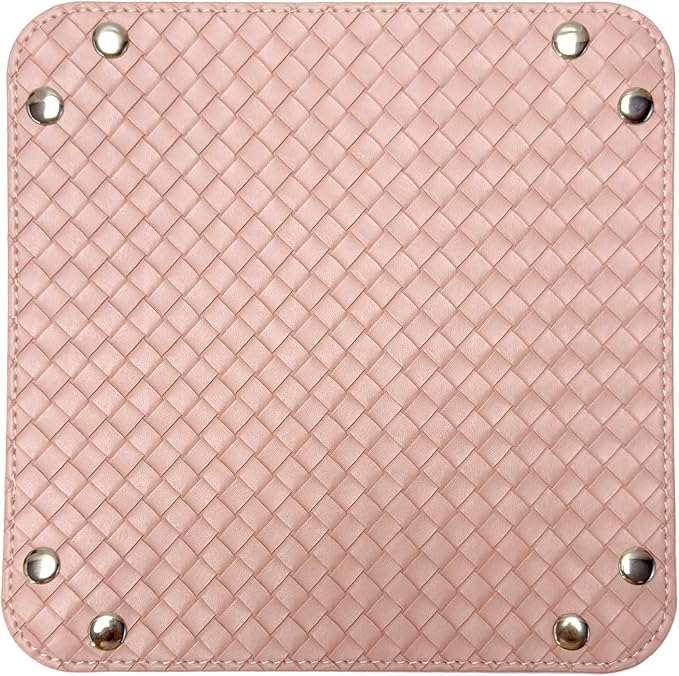 UnionBasic Small Valet Tray, Jewelry Tray for Rings Watches Earrings, Entryway Catchall Caddy for Coins Keys Change, Nightstand Bedside Valet Holder, Trays for Electronic Gadgets, Woven Pink