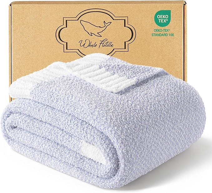 Whale Flotilla Knit Blanket Twin Size, Ultra Soft Warm Reversible Cozy Decorative Blankets for Couch Sofa and Bed, 60x80 Inch, Lavender