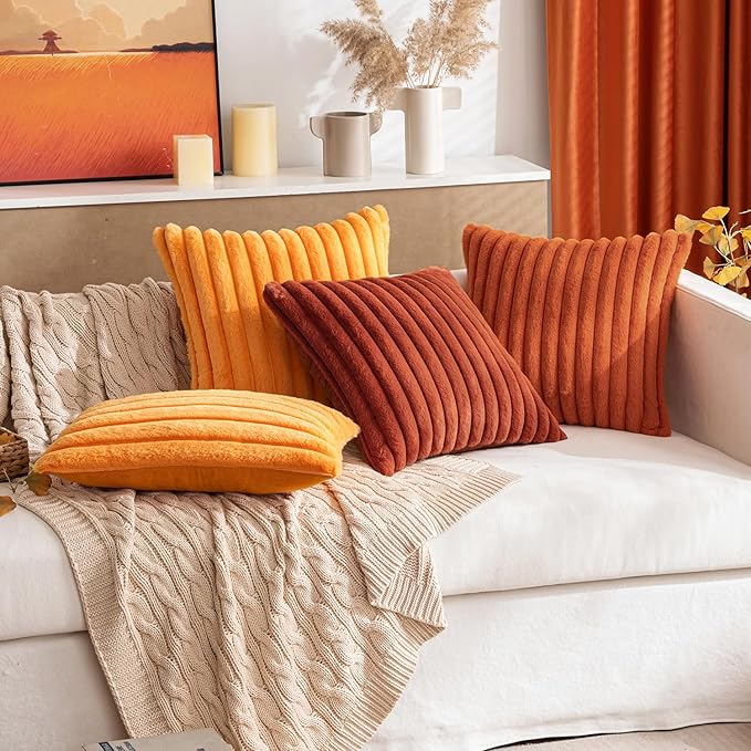 MIULEE Faux Fur Decorative Throw Pillow Covers 18x18 Inch Set of 2, Retro Vintage Boho Home Decor Soft Plush Couch Pillows Cozy Fluffy Cushion Covers for Sofa Bed Rust