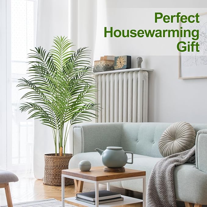 5ft Artificial Palm Tree Indoor Plant Tall Fake Tropical Paradise Palm Tree in Pot with Real Bark Design Faux Areca Palm Tree for Home Office Living Room Bedroom Farmhouse Modern Decor 1pcs
