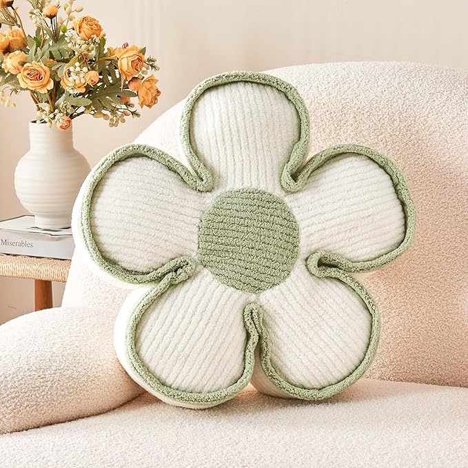 Kcvvcr Flower Pillow - Soft Shaped Floor Cushion, Decorative Throw Pillow, Cute Seating Cushion, Room Decor Plush Pillows for Sofa Couch Bed (17.7 Inch, White)