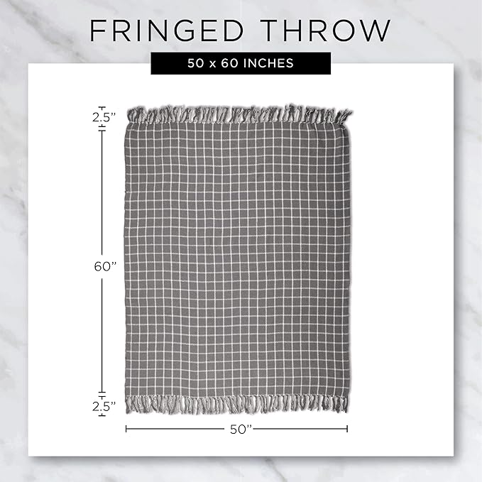 DII Modern Zig Zag Throw Blanket Woven Cotton, Hand-Knotted 2.5" Fringe, 50x60, Cinnamon
