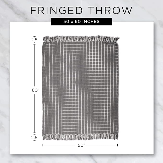 DII Modern Farmhouse Plaid Collection Cotton Fringe Throw Blanket, 50x60, White/Vintage Red