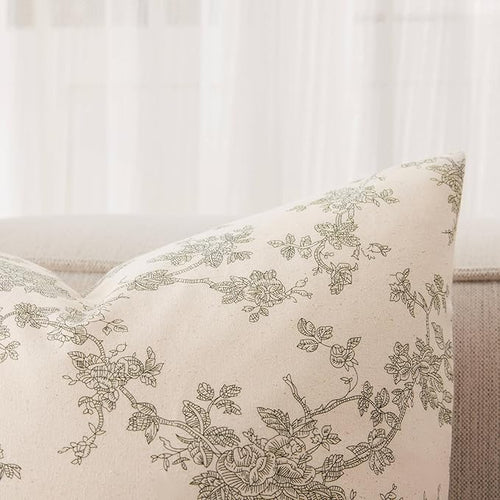 100% Cotton French Pastoral Lumbar Throw Pillow Covers Set of 2, 12x20 Inch Green Farmhouse Decorative Cushion Covers for Sofa Bed Living Room Home Decor