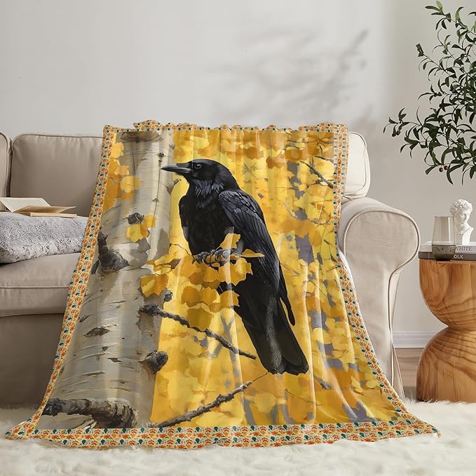 Crow Blanket for Girls Women Boys Men Adults Kids Soft Cozy Fleece Raven Throw Blankets Gifts Warm Flannel Plush Lightweight Decor for Couch Bed Sofa 80"X60"