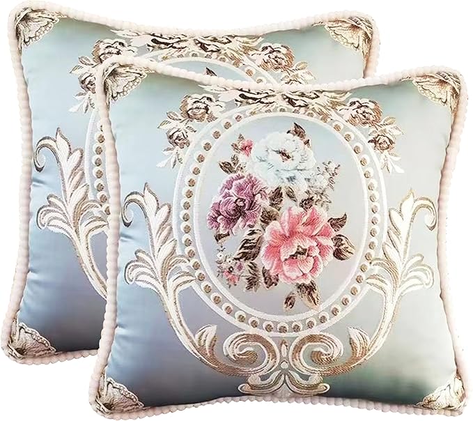 SZHELEJIAM Pillow Covers 18x18 inch,Set of 2 Jacquard Retro Embroidered Pillow Covers,Sofa Decorative Cushion Cover,for Sofa Bed Living Room Blue