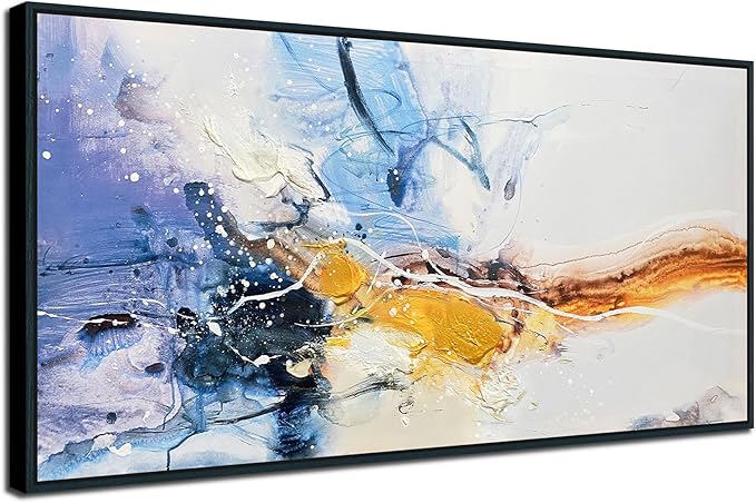 Ardemy Framed Abstract Wall Art 40"x20" - Blue Purple Gold Textured Canvas Painting, Modern Framed Artwork for Living Room, Bedroom, Home Office & Dining Room Decor
