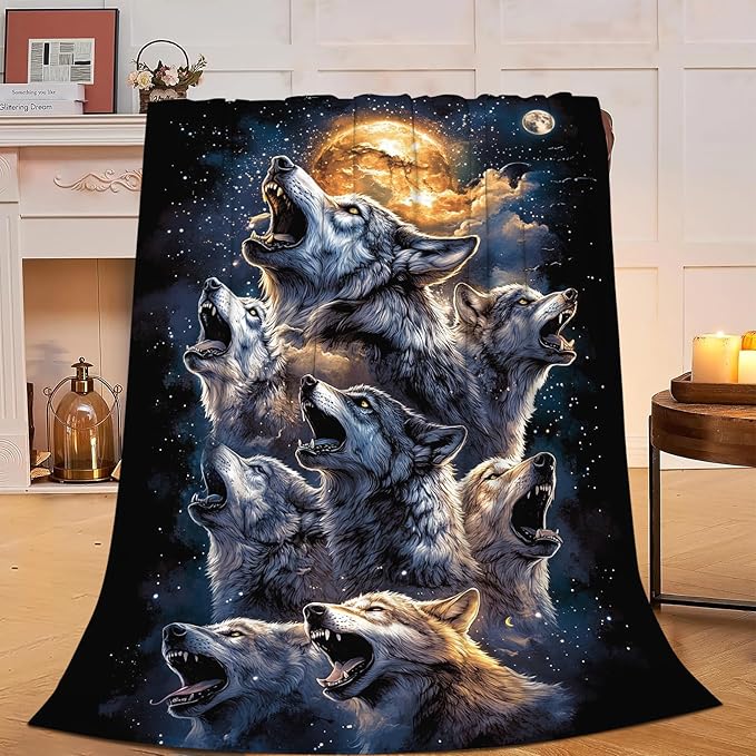 Wolf Blanket Gifts for Men Women - Super Soft Cozy Throw Blanket, Warm Fuzzy Plush Fleece Bedding Decor for Kids Adults Bed 50"X60"