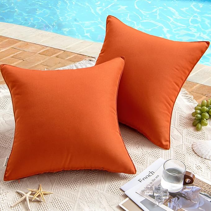 MIULEE Pack of 2 Decorative Outdoor Waterproof Pillow Covers Square Garden Cushion Sham Throw Pillowcase Shell for Fall Patio Tent Couch 16x16 Inch Burnt Brick