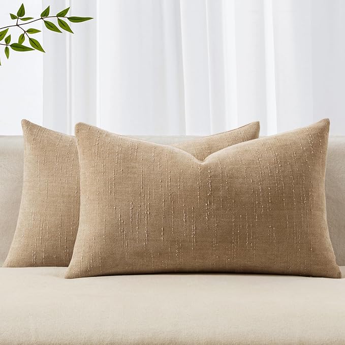MIULEE Pack of 2 Decorative Throw Pillow Covers Soft Chenille Lumbar Accent Throw Pillows Solid Textured Cushion Covers for Couch Sofa Bedroom Living Room 20x12 Inch,Starfish Khaki Camel