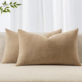 MIULEE Pack of 2 Decorative Throw Pillow Covers Soft Chenille Lumbar Accent Throw Pillows Solid Textured Cushion Covers for Couch Sofa Bedroom Living Room 20x12 Inch,Starfish Khaki Camel