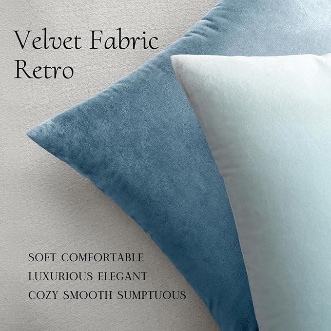 MIULEE Velvet Throw Pillow Covers 18x18 Inch, Pack of 2 - Light Blue, Soft Solid Decorative Pillow Covers Cushion Cases Modern Luxury Home Decor for Spring Couch Sofa Bedroom Livingroom
